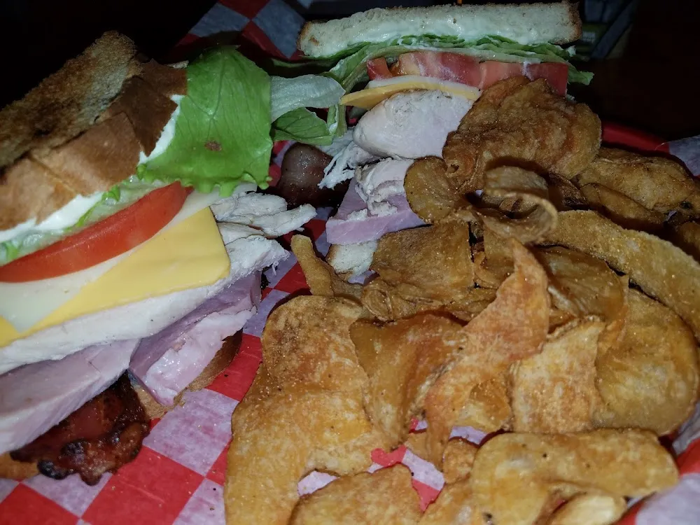 Huge Smoked Club Sandwich and Chips